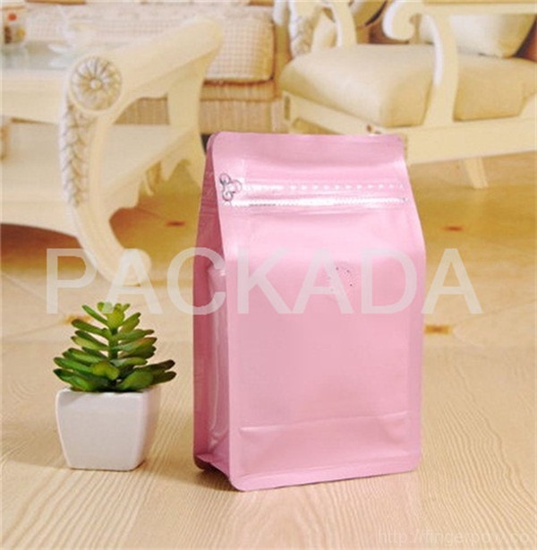 plastic metalized PET flat bottom rippa zipper valve coffee bag