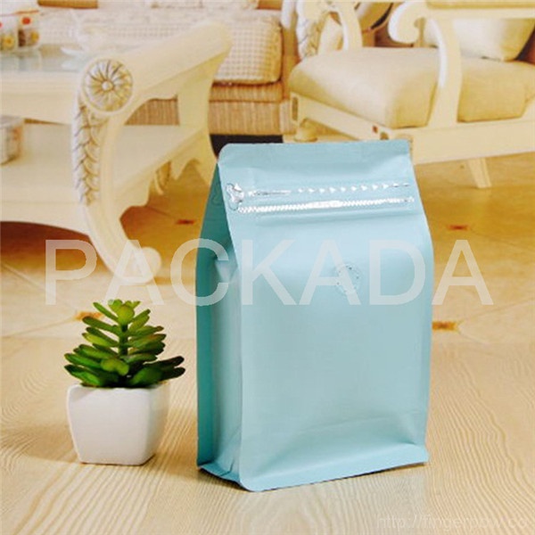 plastic metalized PET flat bottom rippa zipper valve coffee bag