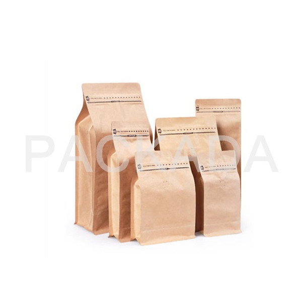 kraft paper foil flat bottom valve rippa zipper coffee bag