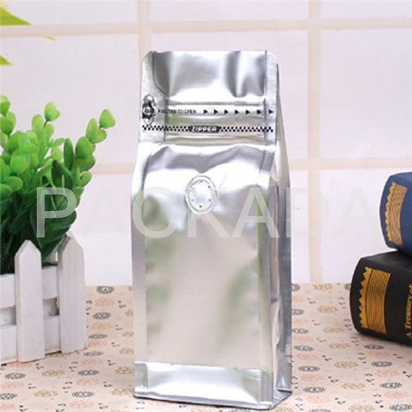 plastic foil flat bottom rippa zipper valve coffee pouch