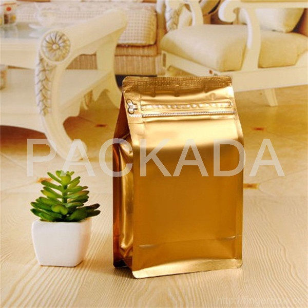 plastic metalized PET box bottom rippa zipper coffee bag